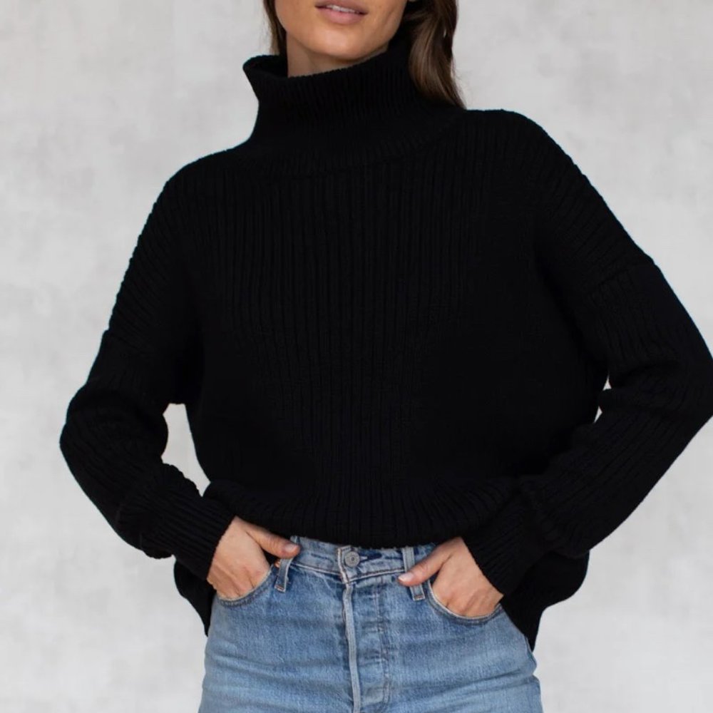 Emerson Fry Carolyn Funnel Neck Sweater — Black Organic